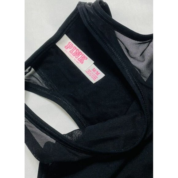 Victoria's Secret PINK Mesh Crop Sports Bra Tank Black And White Size Medium - Picture 5 of 7